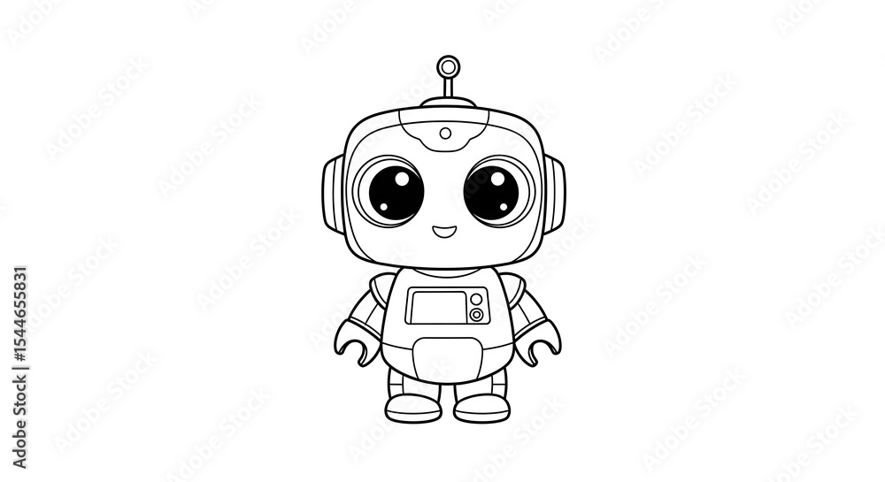 Cute cartoon robot outline vector illustration for kids coloring pages and design projects on transparent background Cute cartoon robot outline vector illustration for kids coloring pages and design projects on transparent background