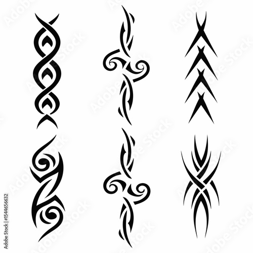 Design a striking graphic featuring a tribal sword and various blade symbols, incorporating intricate patterns and ancient motifs.  High detail, dark color palette.