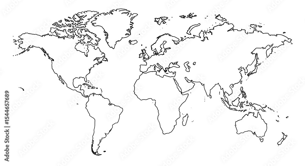 Fototapeta premium World map outline vector illustration for geography education and travel planning design on transparent background