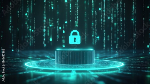 Digital Lock Icon Surrounded by Glowing Data Streams, Symbolizing Security in the Modern Online Environment to Create a Futuristic Technology Atmosphere