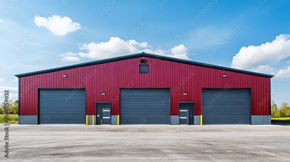 Fototapeta premium Modern Metal Storage Facility: New Fire Station with Sleek Exterior and Empty Facades