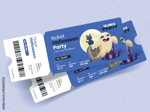 Festive Halloween party tickets. Invitation flyer or poster for all saints in spooky cartoon style. Vector illustration of all saints day club event entrance tickets.