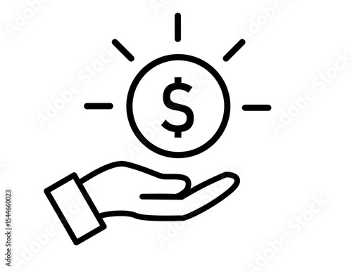 Hand receiving dollar coin line icon – financial support vector illustration