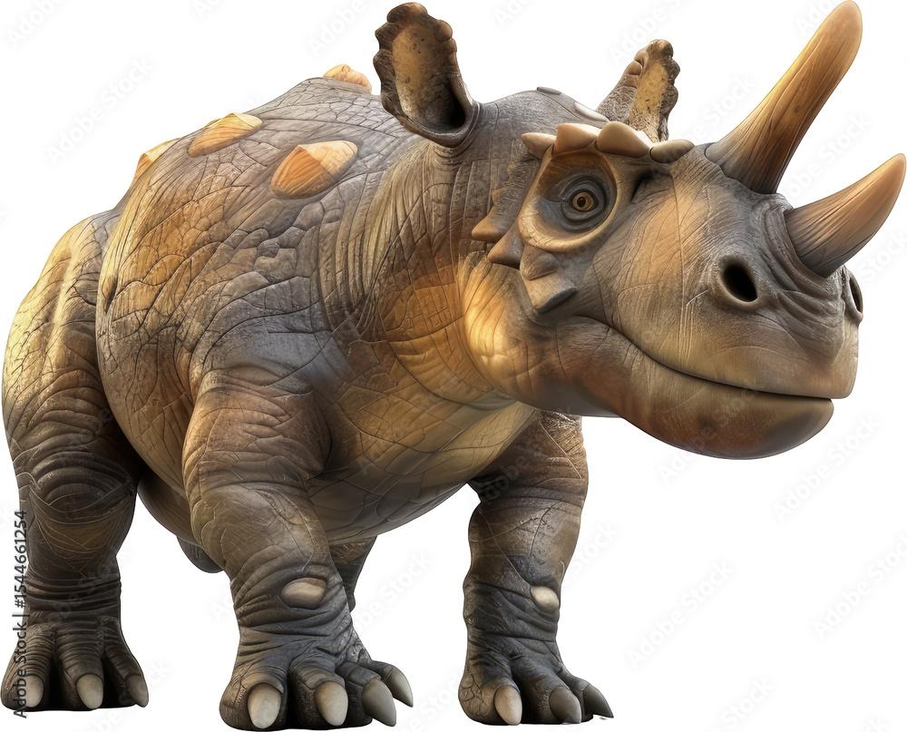 Fototapeta premium Detailed illustration of a prehistoric rhinoceros-like creature.