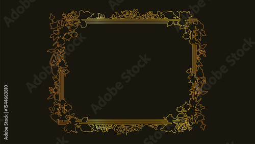 Elegant floral frame. Gold decorative art. Stylish border vector. Beautiful graphic design. Luxurious invitations. Artistic frame style. Refined nature art. Creative elements. Unique decorative art. 