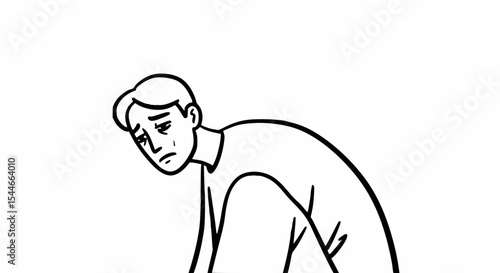 Line art of a person looking down with a sad expression and tears, appearing distressed