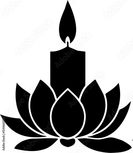 vector illustration of candle silhouette on lotus flower, isolated on white