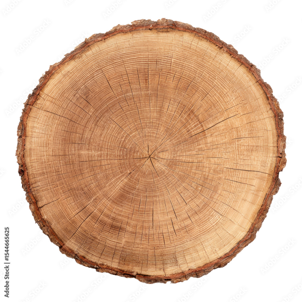 Fototapeta premium Isolated Transparent Wooden Log Cut with Natural Patterns on Background