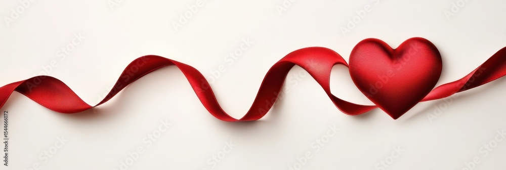 Fototapeta premium Elegant Heart Crafted from Ribbons: Celebrating Love on February 14th with a Touch of Red and White