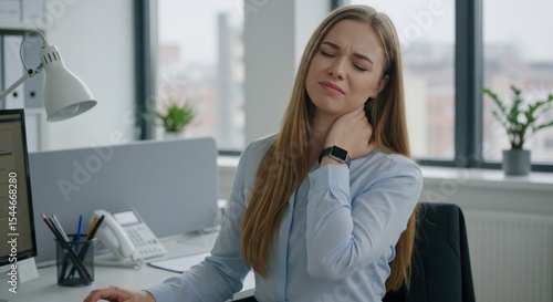 Woman at desk with strained neck Free Download Woman at desk with strained neck - GFXLoad