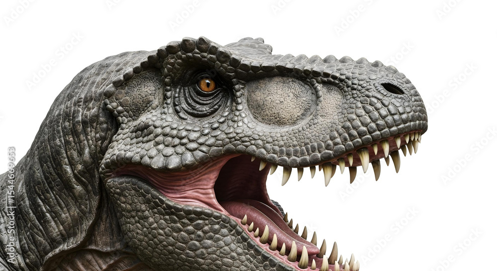 Obraz premium Ultra close-up of T. rex face with sharp details, teeth, and textured skin.