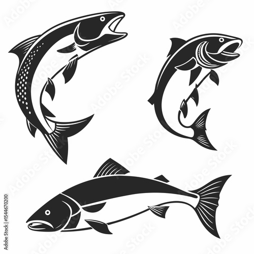Salmon Silhouette Vector Sheet - Minimal Fish Icons Collection