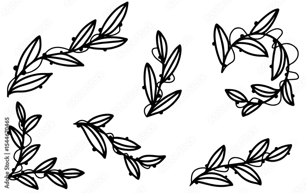 Fototapeta premium Abstract black and white leaf hand drawn. simple design background.
