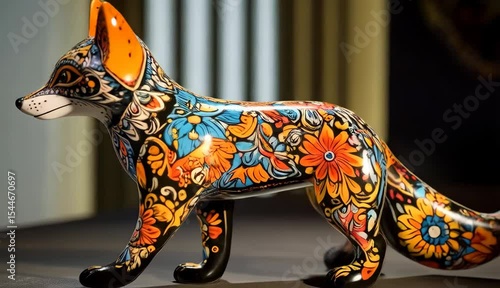 Vibrant Hand Painted Fox Figurine Detailed Artwork Folk Art Decoration