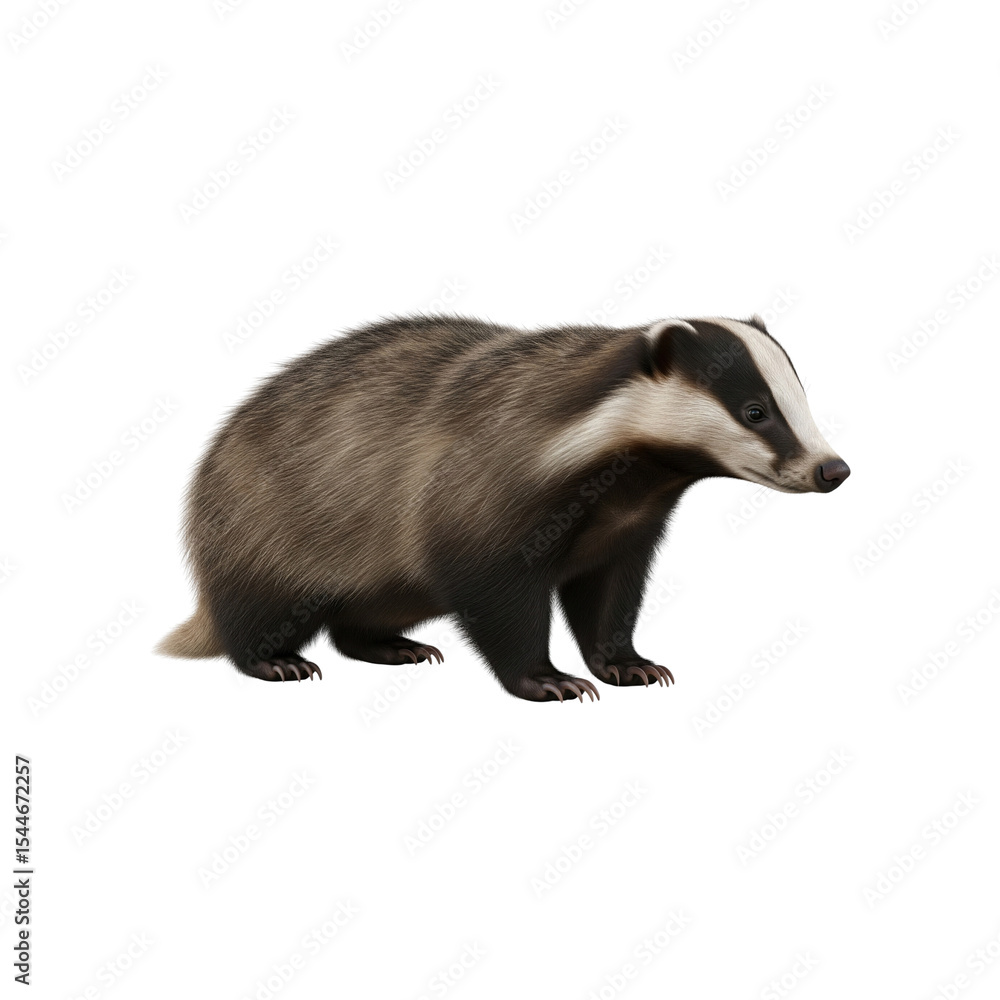 Fototapeta premium European badger standing isolated on white background