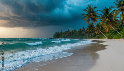 Wallpaper Mural Beautiful beach with white sand, palm trees during a storm. Torontodigital.ca