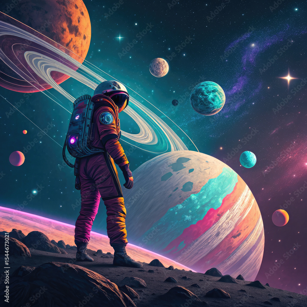 Obraz premium Astronaut on a planet in outer space