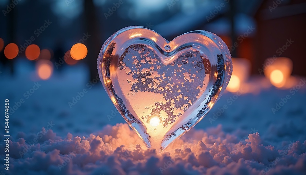 Fototapeta premium Heart winter snow ice love romantic valentine cold frozen crystal light
