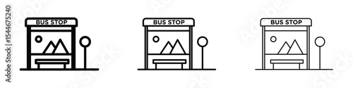 Bus stop shelter ad icon filled flat sign concept for web design.