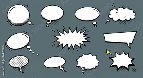 Collection of Vintage Comic Book Style Speech Bubbles and Thought Bubbles for Graphic Design and Illustration