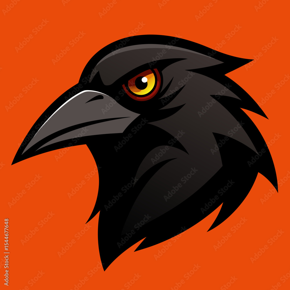 Fototapeta premium Fierce black raven head profile illustration