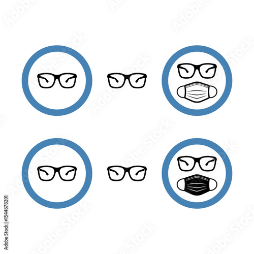 Set of icons showing protective glasses and protective mask without background. Suitable for workplace safety signs, manuals, and industrial instructions.