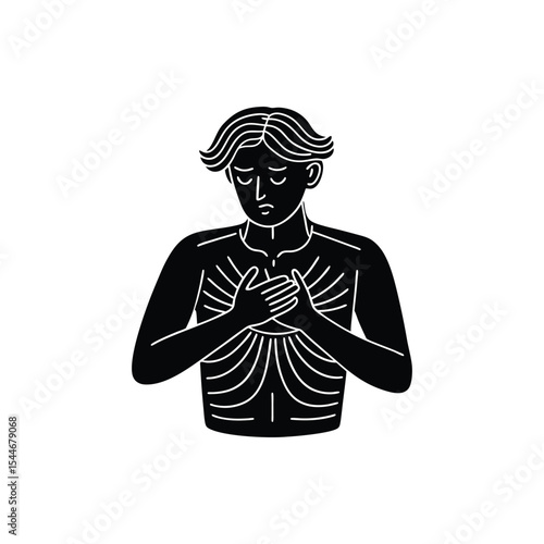 Introspection A Figure in Pensive Pose, Hands Clasped to Chest