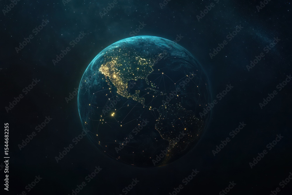 Fototapeta premium Global night network of earth