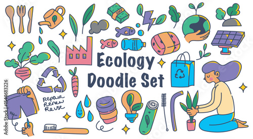 Hand Drawn Ecology Icon Set for Recycle and Earth Day Themes