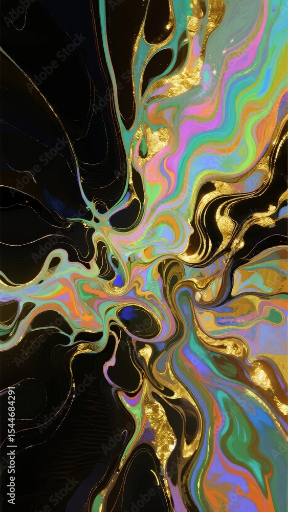 Fototapeta premium Abstract Fusion: Vibrant Swirls of Color and Gold