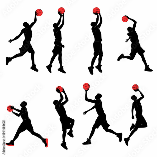 Basketball Player Silhouettes in Action Vector Sheet