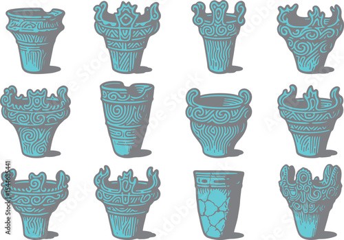 12 types of Jomon pottery image variations
