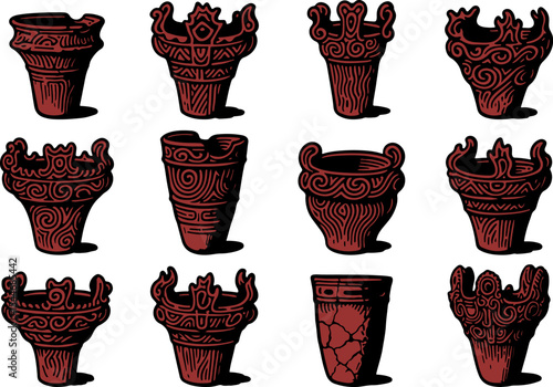 12 types of Jomon pottery image variations