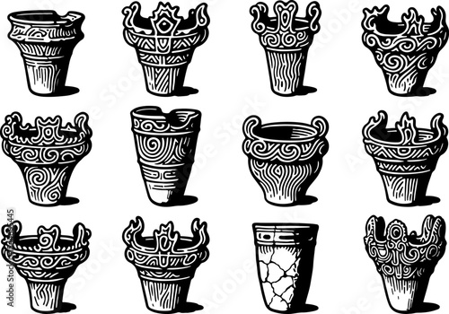 12 types of Jomon pottery image variations