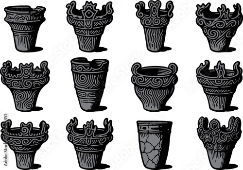 12 types of Jomon pottery image variations