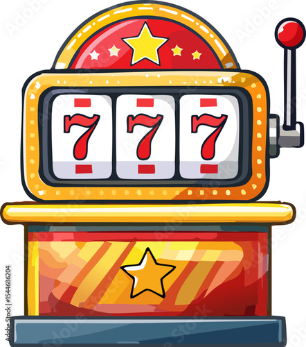 A lucky slot machine with triple sevens, indicating a jackpot win! A vibrant and illustrated slot machine graphic