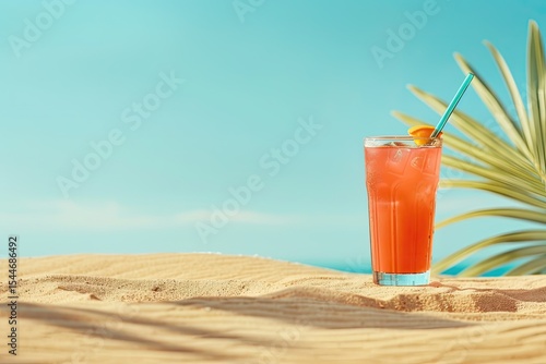 Flawless Image of Summertime Vibes with Cocktail and Sand