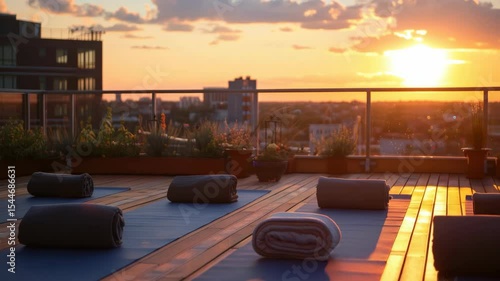 Sunset yoga on rooftop terrace