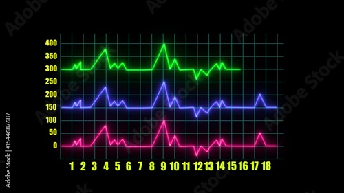 Heart rate frequency rendered in 3D on cardiograph with neon pulse line.