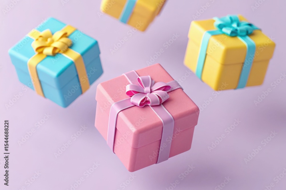 Obraz premium Floating Pastel Presents: Delightful Gift Boxes for Festive Designs & Celebrations