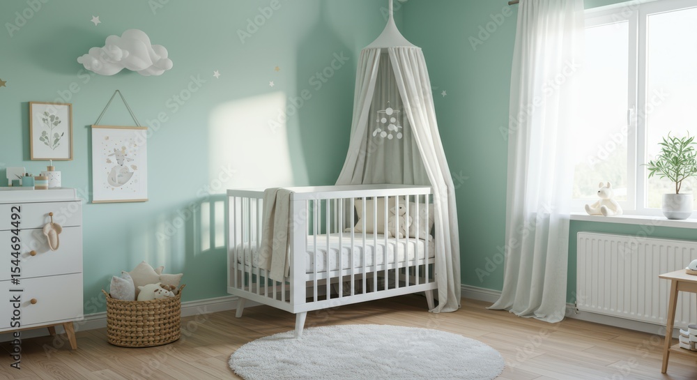 Calming Nursery Design Ideas Green Walls White Furniture and Natural Lighting For Baby Calming Nursery Design Ideas Green Walls White Furniture and Natural Lighting For Baby