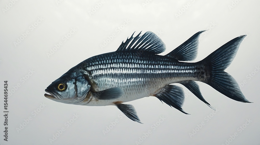 Fototapeta premium Striped fish profile view isolated on white background