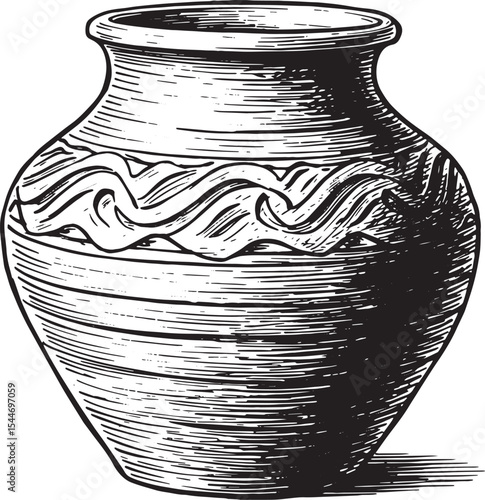 Detailed hand-drawn illustration of an ancient pottery vessel on