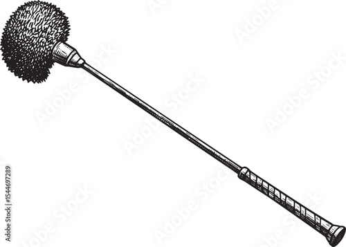 Vintage Duster Brush Drawing in Black and White on White Backgro