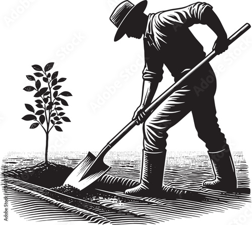 A Man Digging with a Shovel for New Tree Planting Initiative in