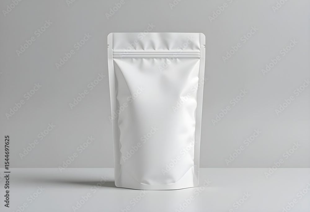 Minimalist White Matte Stand-Up Pouch Mockup on Gray Background – Blank Zip-Lock Packaging Minimalist White Matte Stand-Up Pouch Mockup on Gray Background – Blank Zip-Lock Packaging