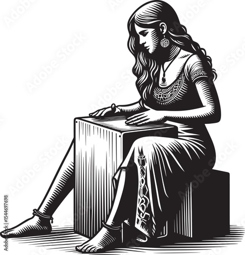 Rhythmic expression: Woman in monochrome, playing Caj