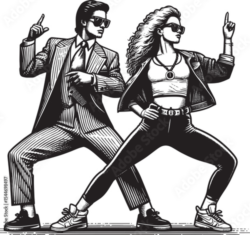 Dynamic Duo: A modern couple channeling 80s workout vibes in det