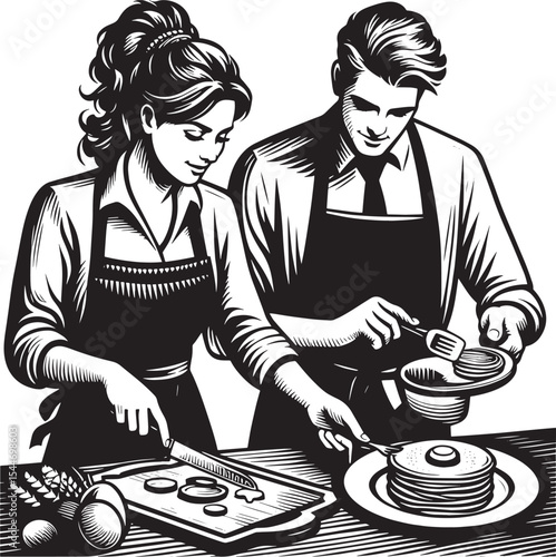 A Couple Creates a Meal Together, Engaged in Breakfast Preparati