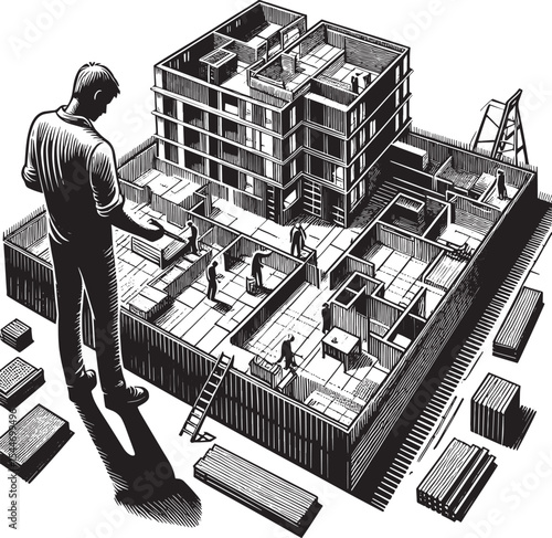 Detailed Architectural Model Construction Depicting a Modern Str